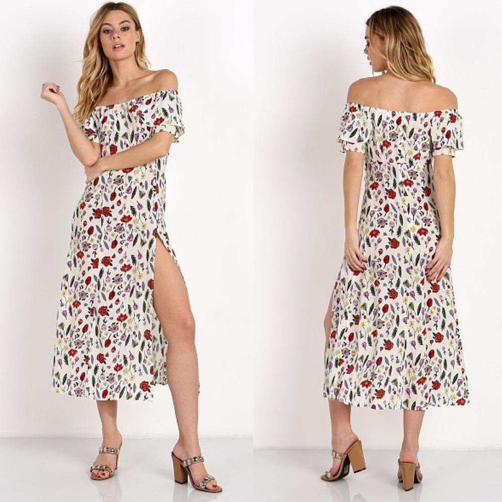 STONE COLD FOX Versilia Midi Dress White Floral - Picture 2 of 6